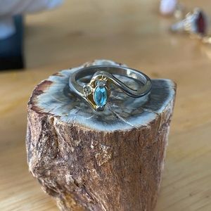 Faux Aquamarine and faux diamond ring